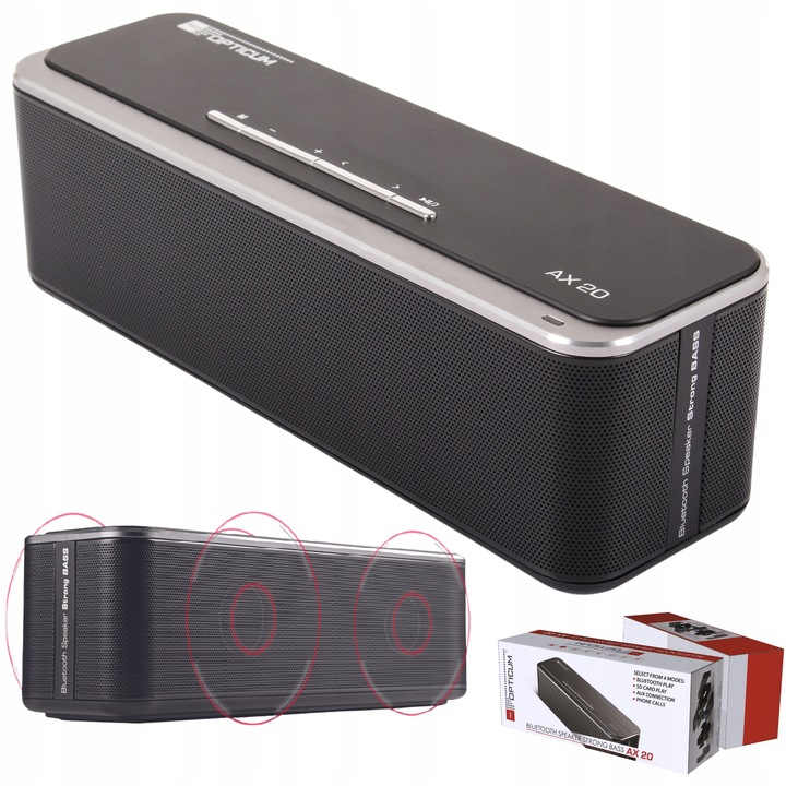 GŁOŚNIK BLUETOOTH PRZENOŚNY 10W AX20 BEZPRZEWODOWY MOCNY BAS AUX