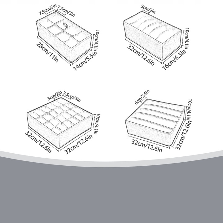 4x ORGANIZER NA BIELIZNĘ SKARPETKI UBRANIA DO SZUFLADY SZAFY ZESTAW