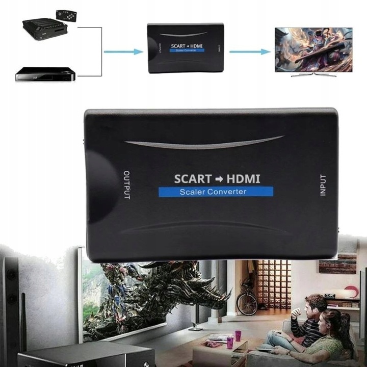 Adapter Eurozłącze na Hdmi Konwerter Scart Przejściówka AV EURO FULL