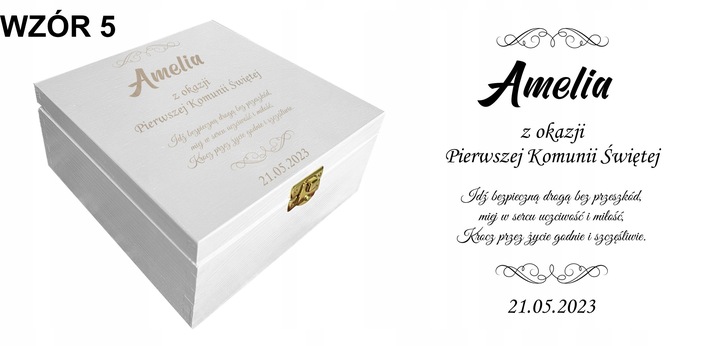 Prezent pudełko komunia białe grawer pamiątka imię Pamiątka Komunijna