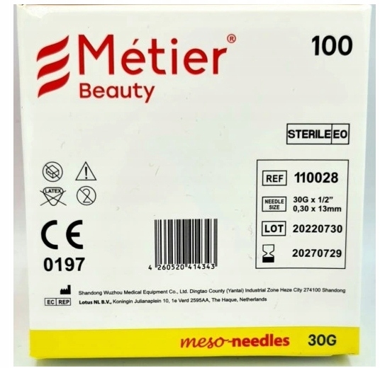 IGŁY DO MEZOTERAPII Metier 30G 0,3x13mm 100SZT OSTRE JAŁOWE STALOWE CE