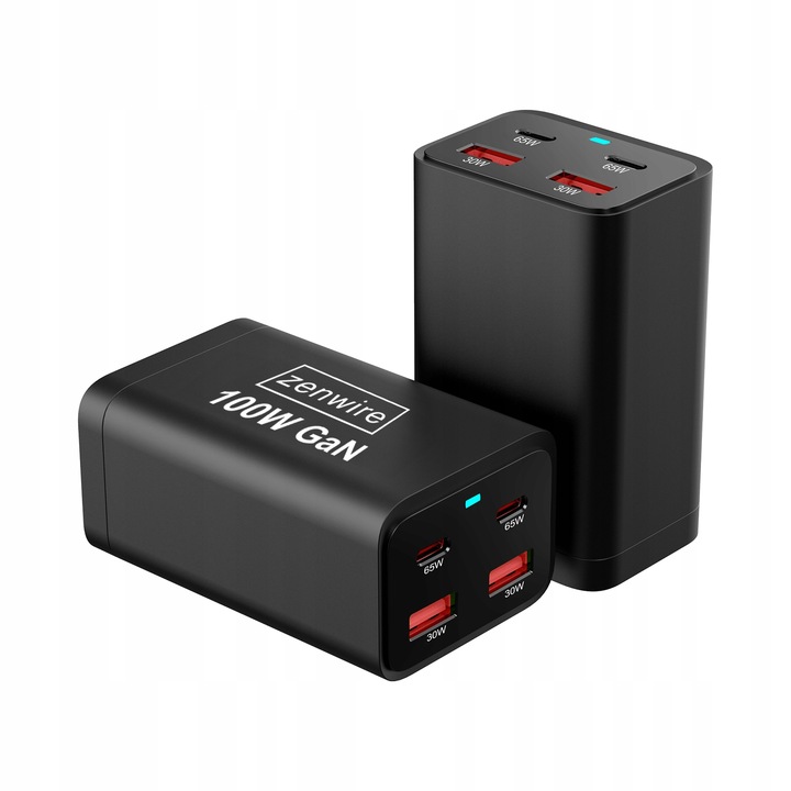 Ładowarka Sieciowa Zasilacz 100W Kostka GaN 3 Kabel AC 2x USB-C 65W 2x USB