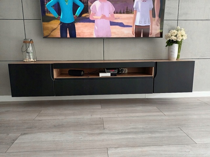 Szafka RTV czarna mat+dąb Artisan Wisząca i stojąca Odyn