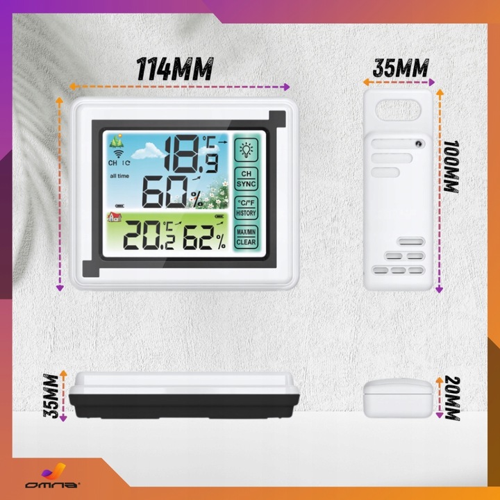 Stacja pogody bezprzewodowa pogodowa meteo 3 czujniki zewnętrzna