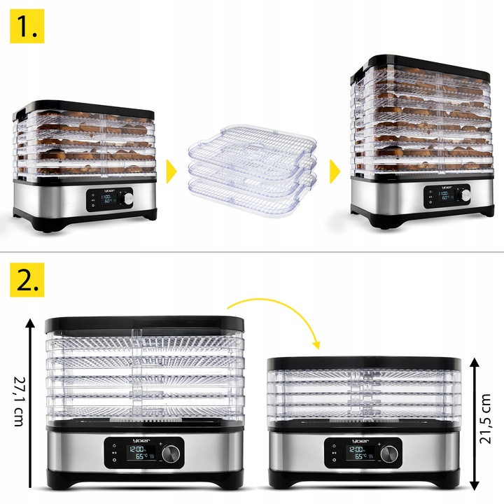 DUŻA Suszarka do Grzybów Owoców Warzyw Yoer INOX +Termoobieg 450W +Timer