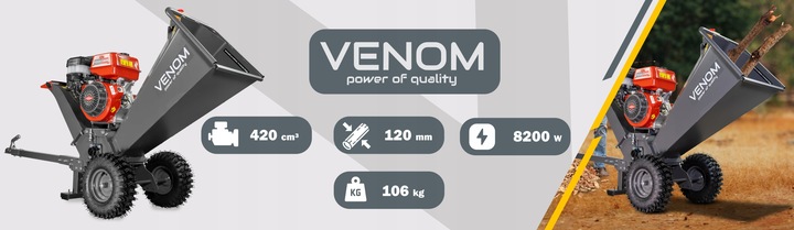 POTĘŻNY ROZDRABNIACZ SPALINOWY DO GAŁĘZI 120 MM SILNIK 420 CC ZACZEP