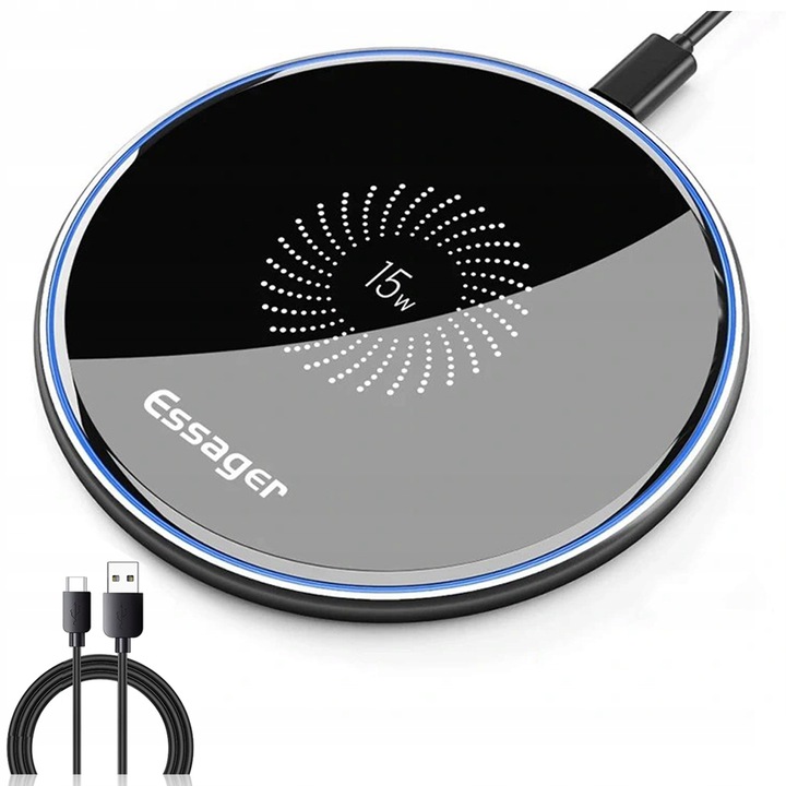 SZYBKA ŁADOWARKA INDUKCYJNA QI BEZPRZEWODOWA 15W ESSAGER 3A QC 3000mA LED