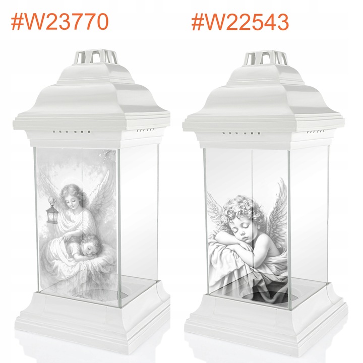 Znicz na Grób Dziecka Kapliczka Biały Witrażowy z Aniołem dla Syna