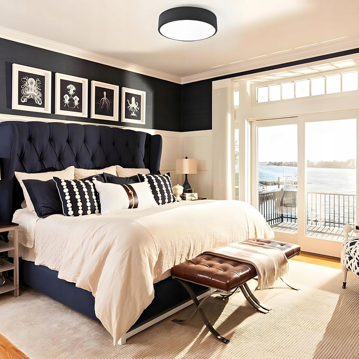 LAMPA SUFITOWA PLAFON OKRĄGŁY LED 30 X 5 CM CZARNY Z PILOTEM