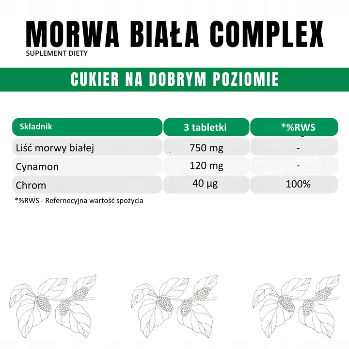 Morwa Biała COMPLEX 200 TABLETEK Prawidłowy poziom cukru Chrom Cynamon
