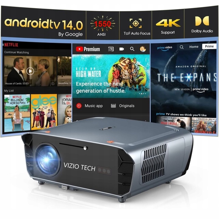 Projektor VIZIO TECH A9G 1550Ansi AndroidTV 14 FullHD 4K Dolby WIFI 6