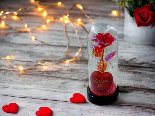 WIECZNA RÓŻA W SZKLE W KOPULE ŚWIECĄCA NA WALENTYNKI LED PREZENT PUDEŁKO