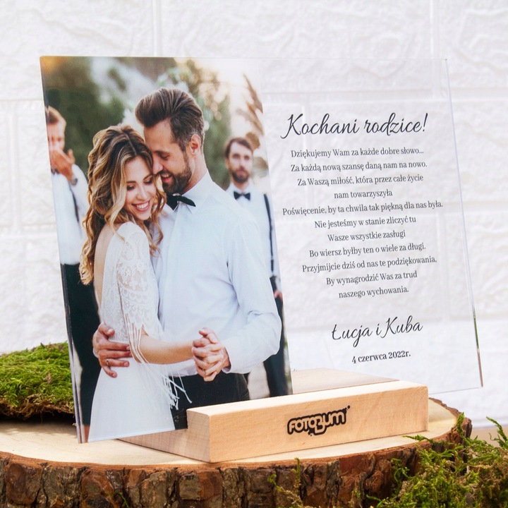 Podziękowanie prezent dla rodziców na ślub Wasze zdjęcie na szkle w 1 dzień