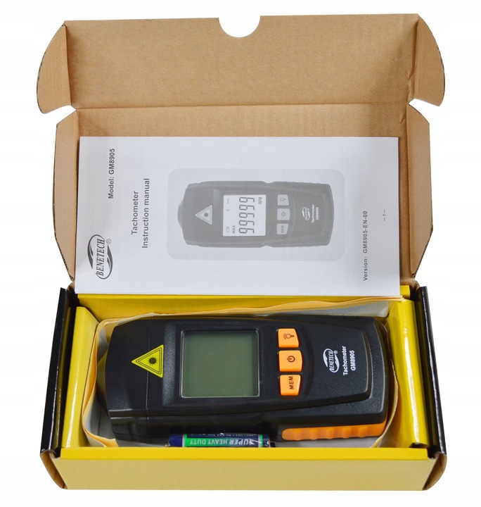 TACHOMETR LASEROWY OBROTOMIERZ CYFROWY MIERNIK OBROTÓW 99999 RPM LCD TAŚMY