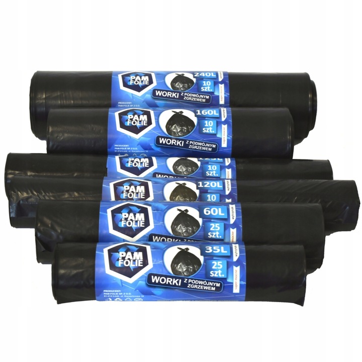 WORKI NA ŚMIECI 360L 100szt Uniwersalne Mocne Grube Czarne Duże Pam Folie