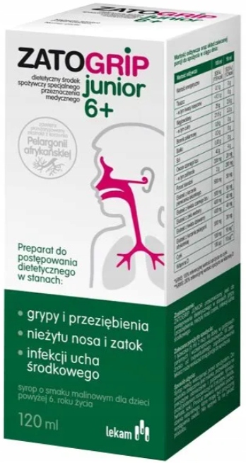 Zatogrip Junior Czarny Bez Pelargonia Afrykańska Wspiera Odpornosć 120 ml