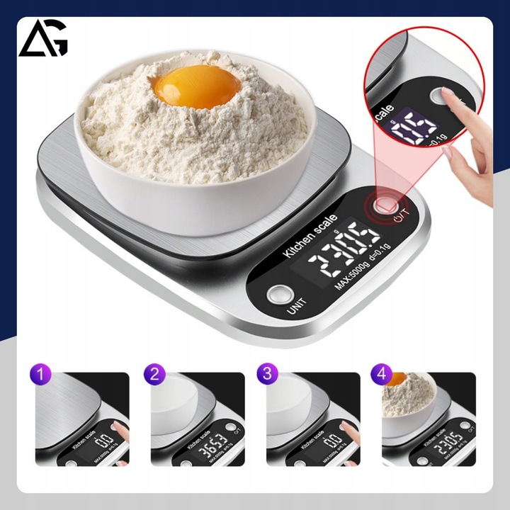 PRECYZYJNA WAGA KUCHENNA 5000g I 0,1g WYŚWIETLACZ LCD JUBILERSKA BATERIE