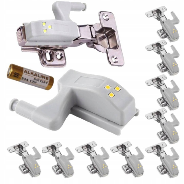 10x LAMPKA LAMPKI DO SZAFKI SZAFY NA ZAWIAS ZAWIASY DRZWI 3LED +