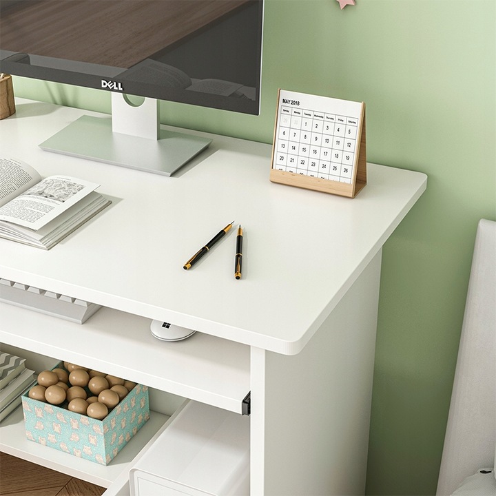 BIURKO KOMPUTEROWE BIAŁE NOWOCZESNE Z SZUFLADĄ PÓŁKAMI MŁODZIEŻOWE