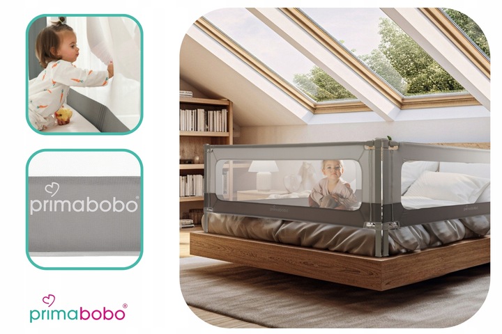 PRIMABOBO Barierka do łózka VELVO 140cm, osłona ochronna dla dzieci