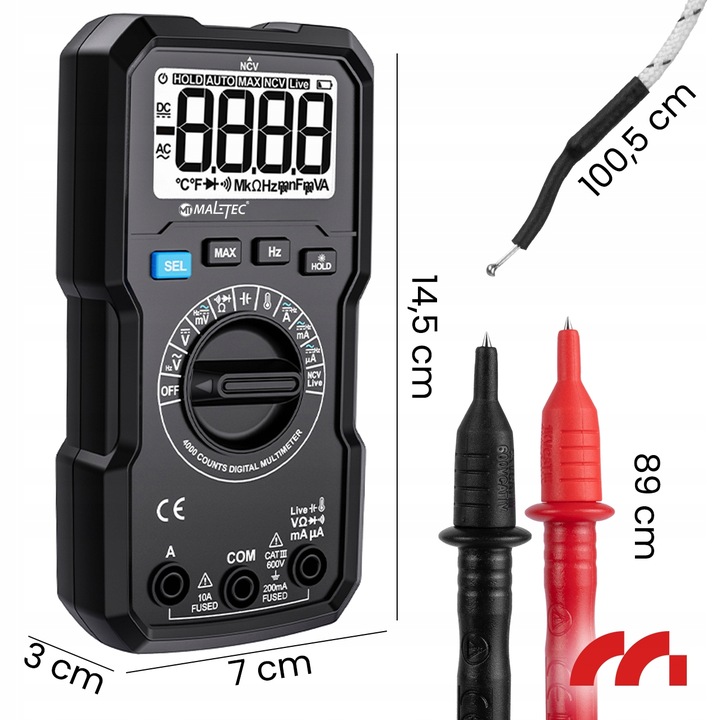 Multimetr Cyfrowy Miernik Prądu Elektryczny Tester LCD Zestaw Przewody