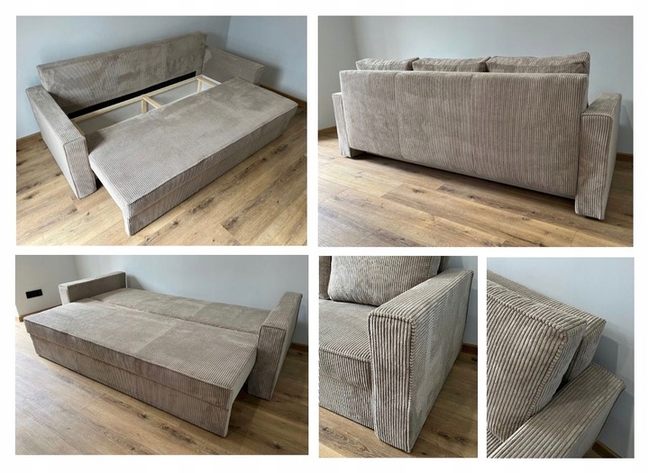 SOFA ROZKŁADANA Z FUNKCJĄ SPANIA, KANAPA SOFIA SPRĘŻYNY BONELL SZTRUKS