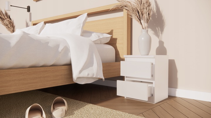 Szafka nocna, dwie szuflady stolik nocny, biała, salon sypialnia biuro