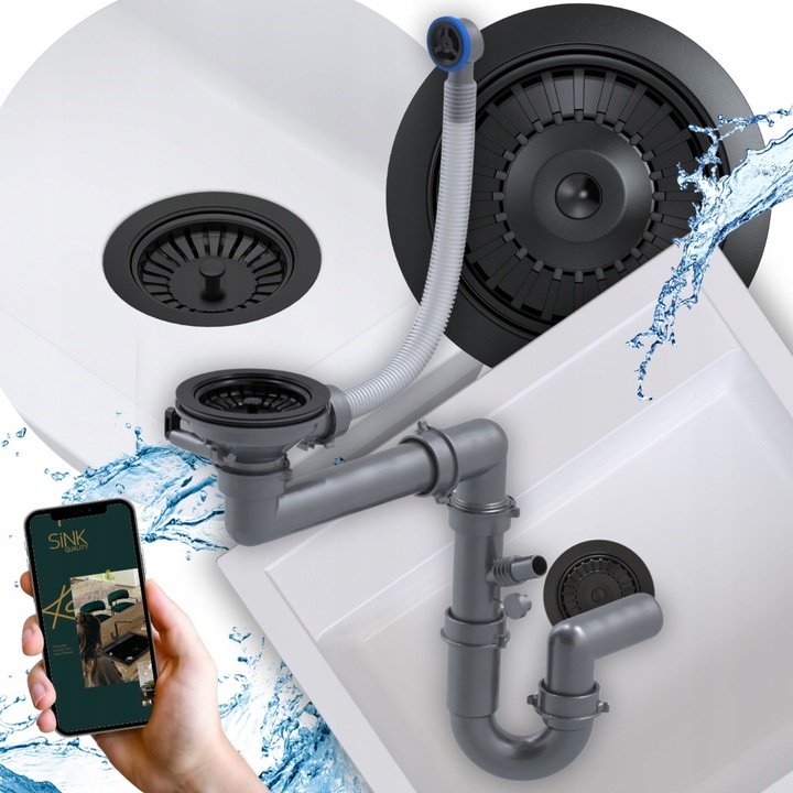 SYFON do ZLEWU jednokomorowego ZLEWOZMYWAKA kuchennego MANUALNY przyscienny