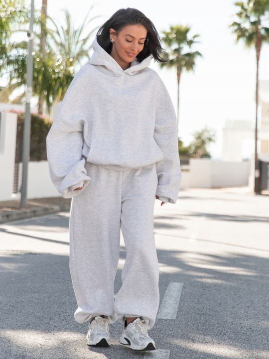 Spodnie dresowe bawełniane damskie baggy szerokie oversize szary melanż