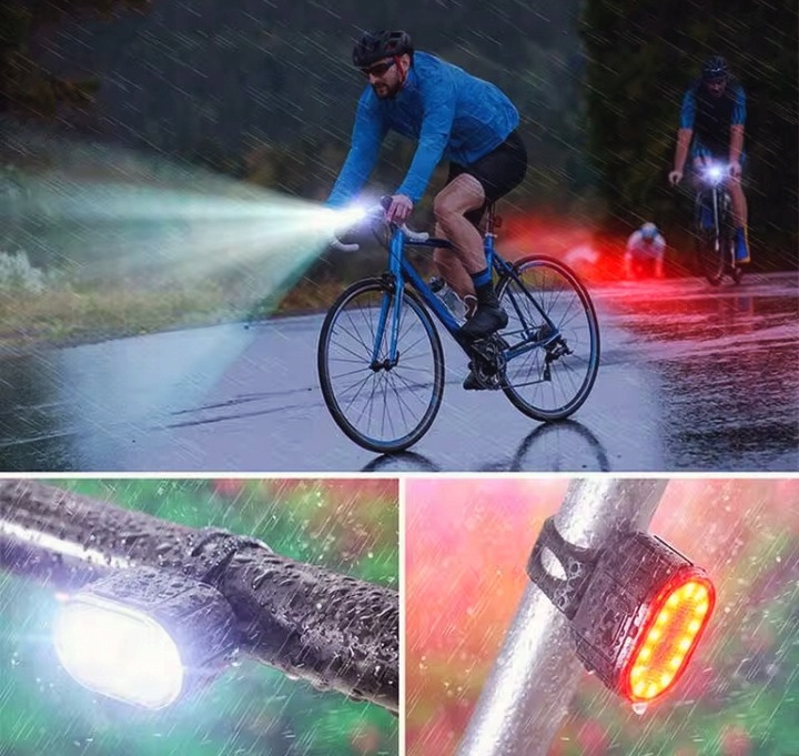 LAMPKA ROWEROWA OŚWIETLENIE LED NA ROWER KIEROWNICĘ PRZÓD + TYŁ NA USB MOC