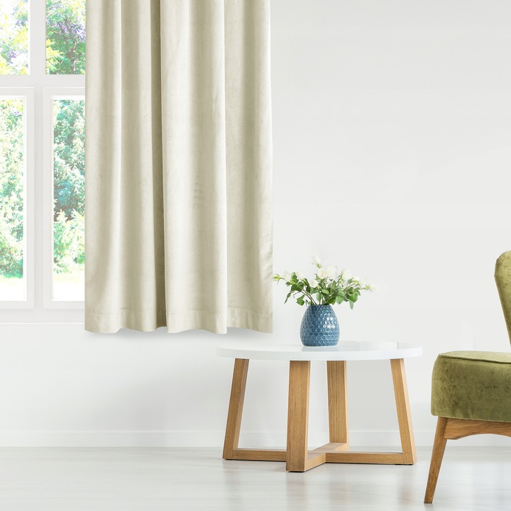 RESTILO Zasłona welurowa plus szarfa upi taśma wave multi 140x270 Jasny Beż