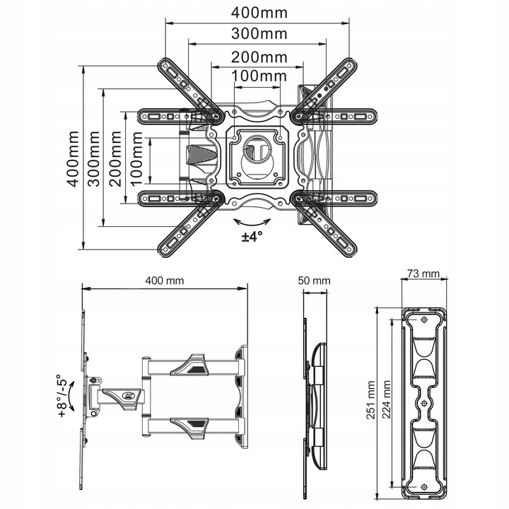 Solidny Obrotowy Uchwyt do Telewizora TV LCD OLED 32'-55' VESA Cert TUV ISO