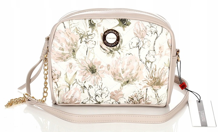 MONNARI Zgrabna beżowa listonoszka w kwiaty na pasku z łańcuszkiem