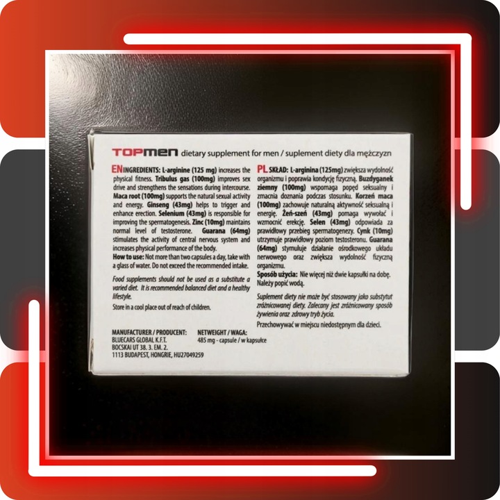 2x Tabletki na erekcje potencje TOP-MEN Libido Sex Szybki Efekt Działa 24h