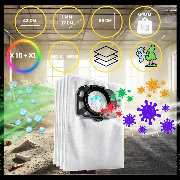 10x Worki do odkurzacza KARCHER WD4 WD5 WD6 MV4 MV5 MV6 SE 5.1000 +