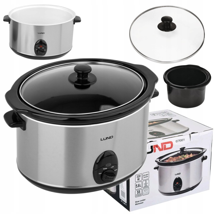 LUND WOLNOWAR GARNEK CERAMICZNY SLOW COOKER INOX LCD 320W 5,6L 3TRYBY