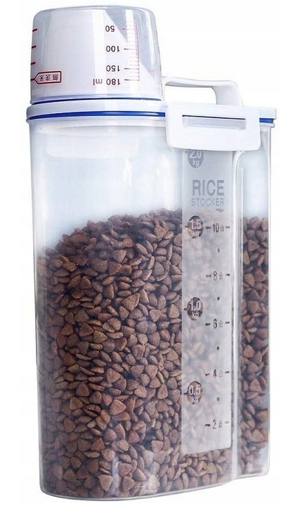 POJEMNIK PUDEŁKO na KARMĘ z MIARKĄ dla PSA KOTA 2L