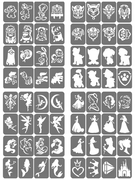 Szablony do tatuaży brokatowych, Tatuaże brokatowe - mix 50 sztuk