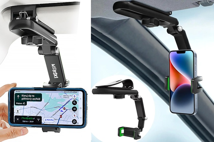 SAMOCHODOWY UCHWYT NA TELEFON NA OSŁONĘ PRZECIWSŁONECZNĄ DO AUTA REGULOWANY