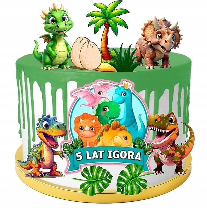OPŁATEK NA TORT Z CUKRU WYDRUK DINOZAURY DINOZAUR DINO CUKROWA