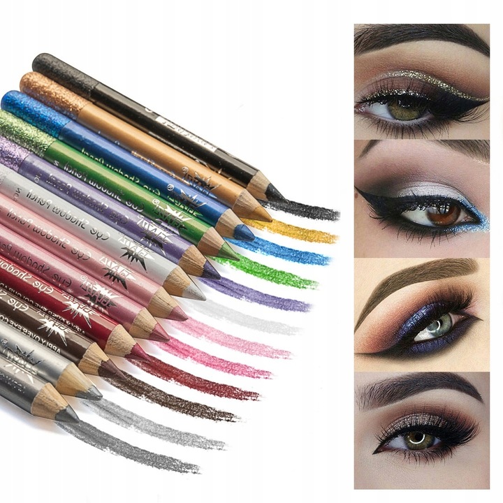 Cienie Do Powiek w Kredce kredka konturówka eyeliner Brokatowe 12 szt kolor