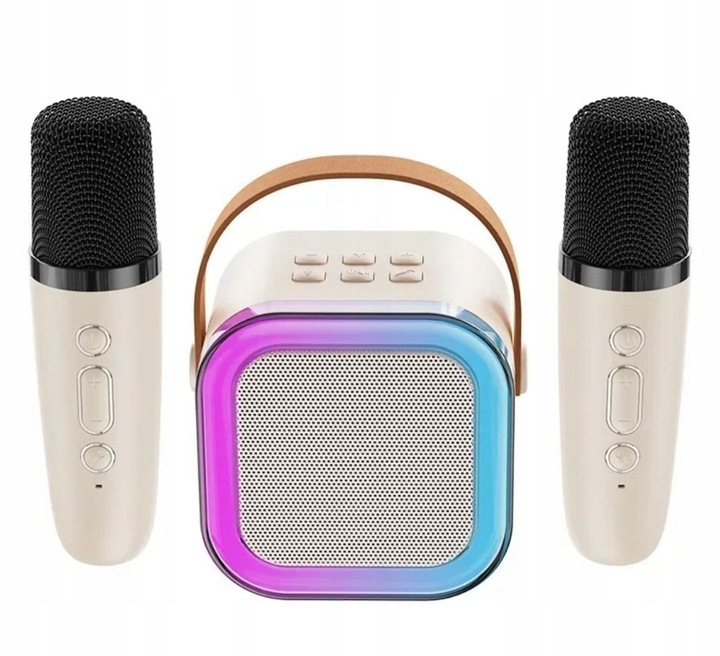 PRZENOŚNY GŁOŚNIK BLUETOOTH KARAOKE 2 MIKROFONY ZESTAW USB SD MINI JACK RGB