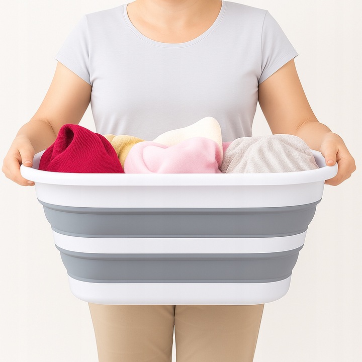 Kosz na pranie składany silikonowy szary 24L wąski YOKA HOME