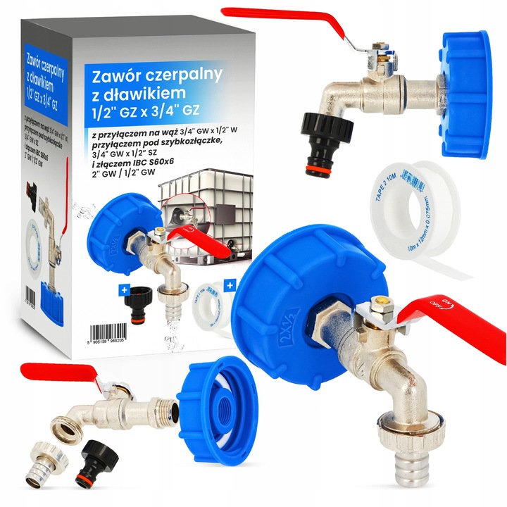 ZAWÓR CZERPALNY KRAN MAUZERA ZBIORNIKA IBC 1000L 3/4x1/2 SZYBKOZŁĄCZE