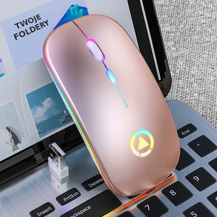 MYSZKA BEZPRZEWODOWA MYSZ OPTYCZNA SLIM LED CICHA BEZKLIKOWA 1600dpi