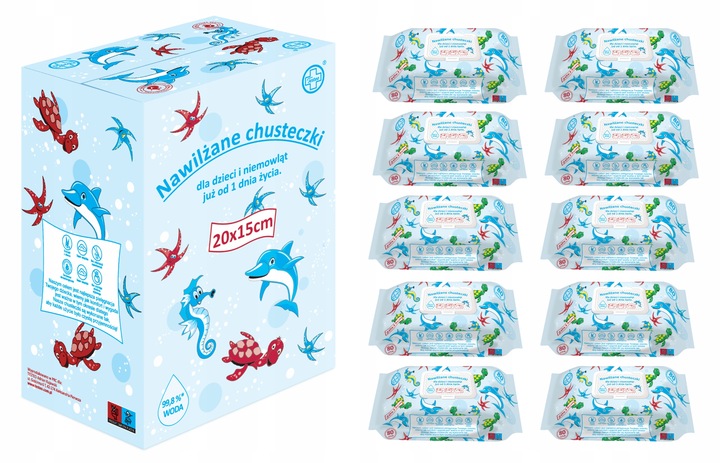 CHUSTECZKI NAWILŻANE DLA DZIECI I NIEMOWLĄT AŻ 99,8% WODY TESTEO 800 sztuk