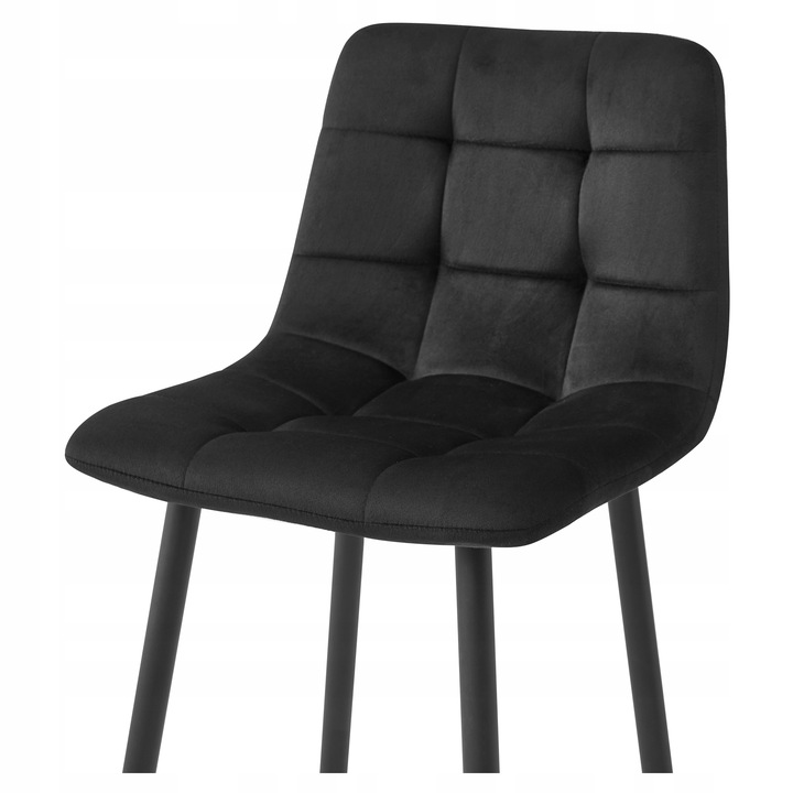 Hoker Krzesło Tapicerowane Barowe Wysokie do Wyspy Welurowe Czarne