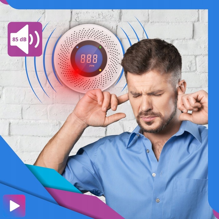 Czujnik Dymu Czadu Gazu CO Tlenku Węgla LCD Czujka Sensor Detektor Premium