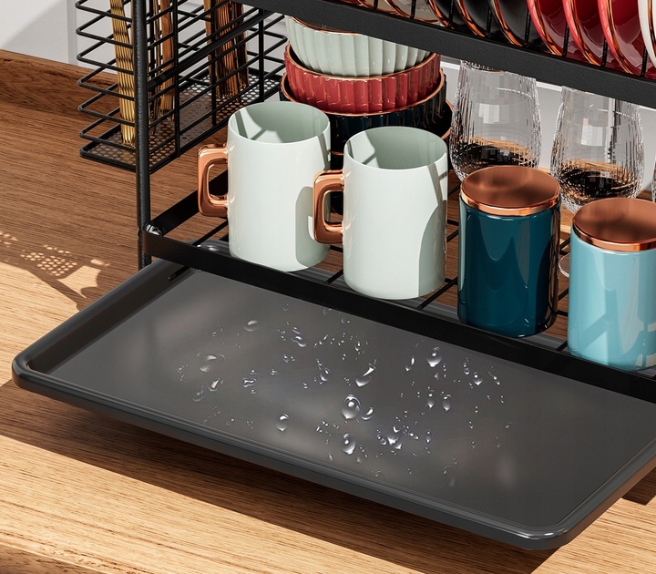 SUSZARKA DO NACZYŃ DWUPOZIOMOWA OCIEKACZ TALERZE SZTUĆCE + UCHWYT NA