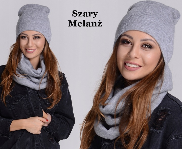 POLSKI Komplet CZAPKA + KOMIN Tunel Szal KOLORY Zestaw damski MODNY